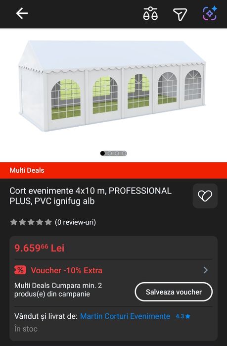 Hala cort pentru evenimente din PVC latime 4m si lungime 10m cadru ot