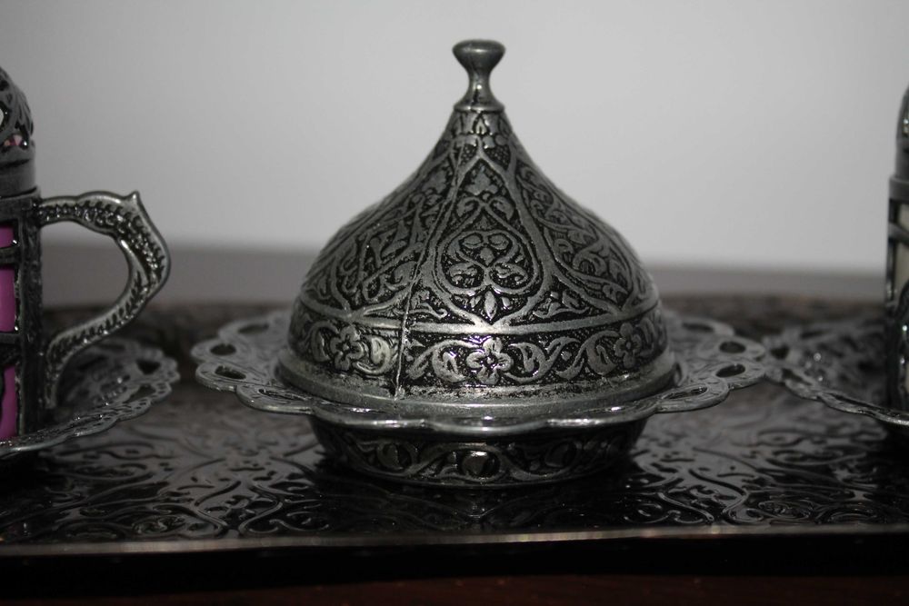 Set 2 cești cafea, model otoman, cu tavă și zaharniță