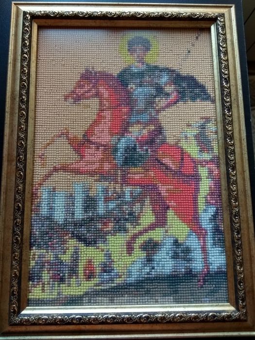 Красив диамантен гоблен на Свети Димитър със красива рамка