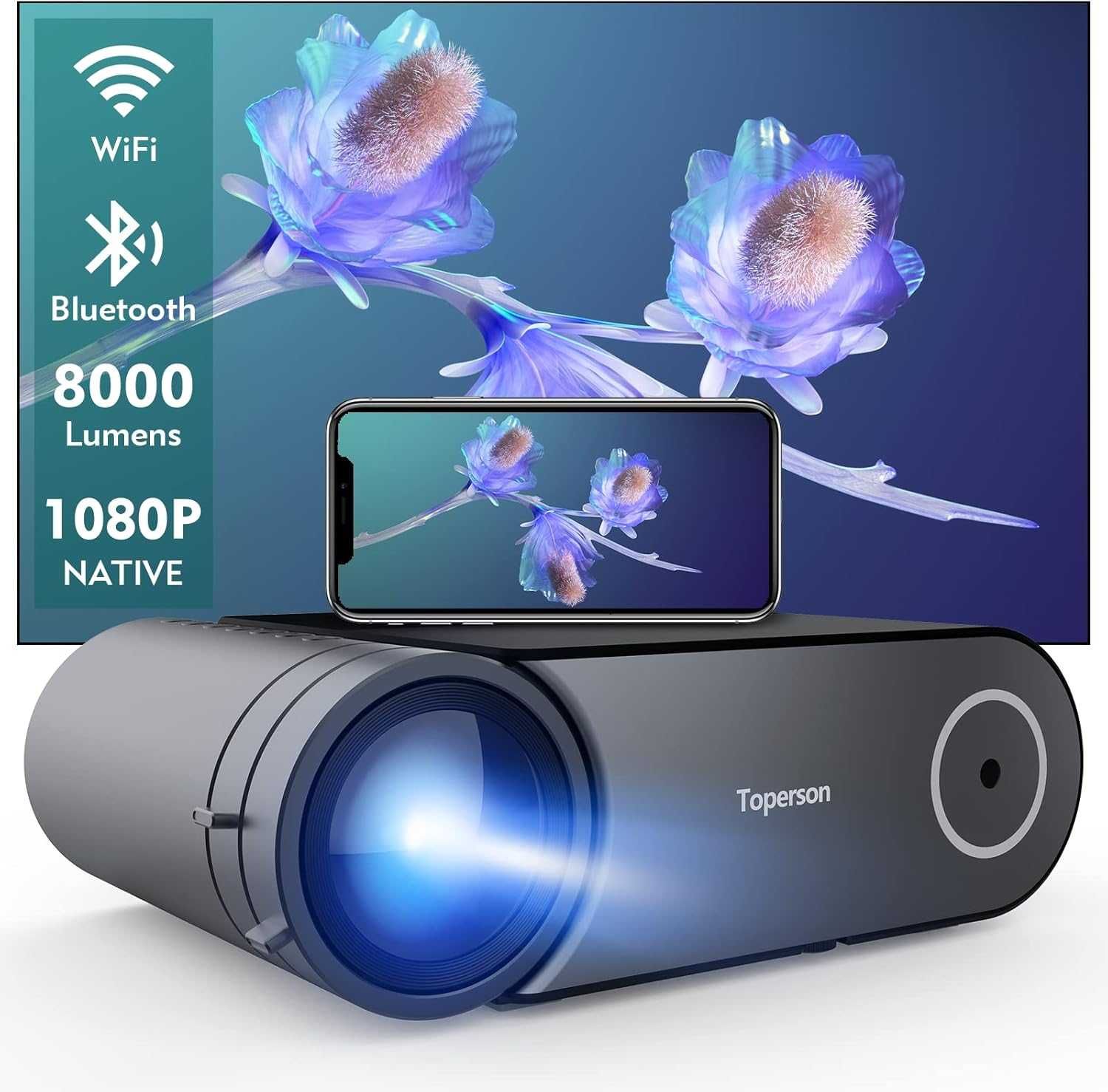 Видео проектор Toperson  8000 лумена, 200", Dolby HD, WiFi, Bluetooth