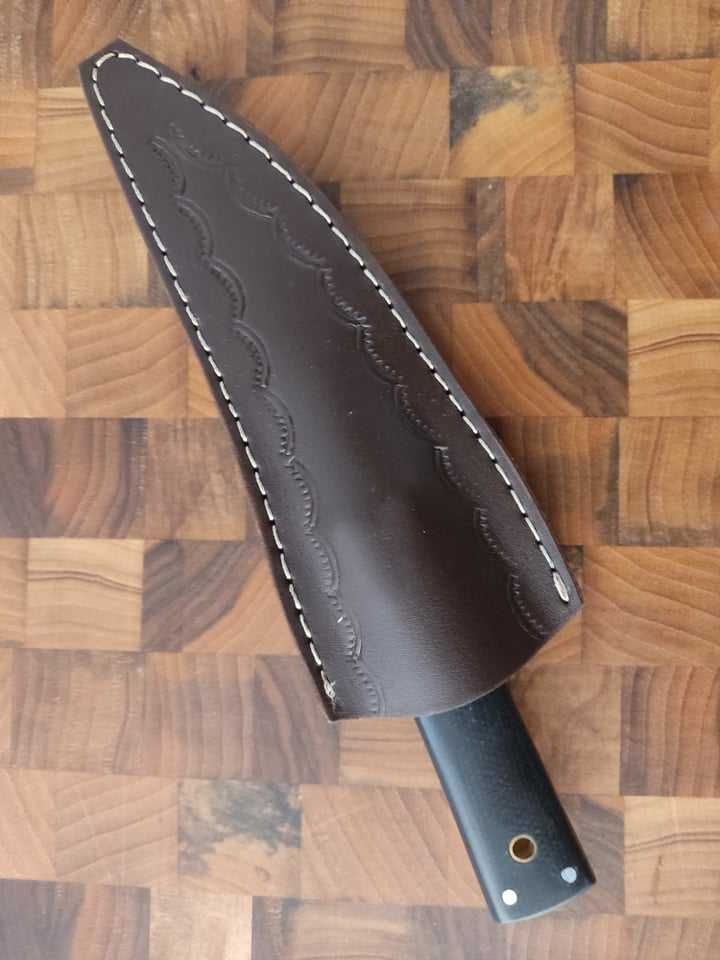 Нож ръчна изработка стомана D2 с кания от естествена кожа