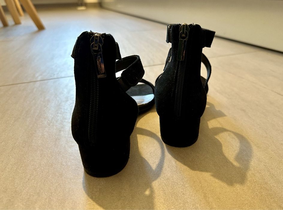 Sandale piele întoarsă, baretă pe gleznă, Tamaris, negru, 36 (37 real)