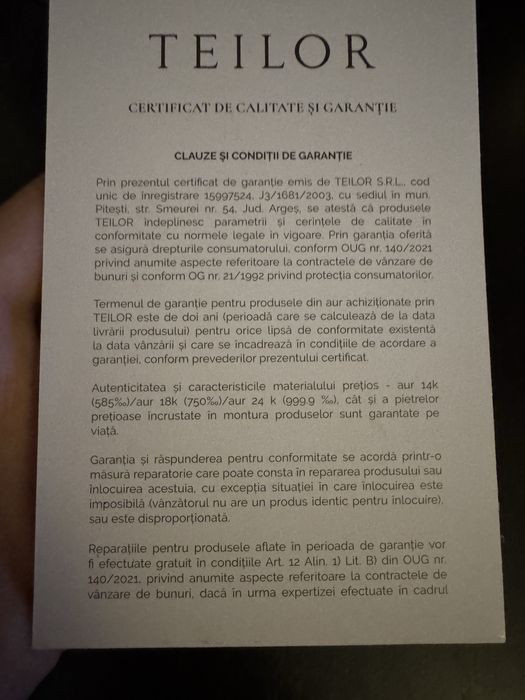 Colier tennis Teilor aur galben 14 k: 6.54 gramaj total