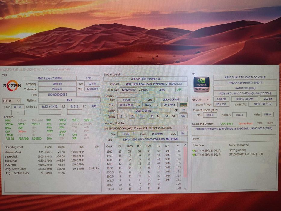 PC - AMD Ryzen 7 5800X 16GB, 32Gb Mem, NVIDIA GeForce RTX 3060 Ti 8GB