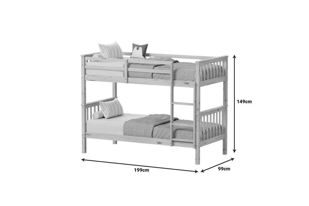 Детско двуетажно легло, Nani, Бял, Натурален, Дърво, 90х190см.