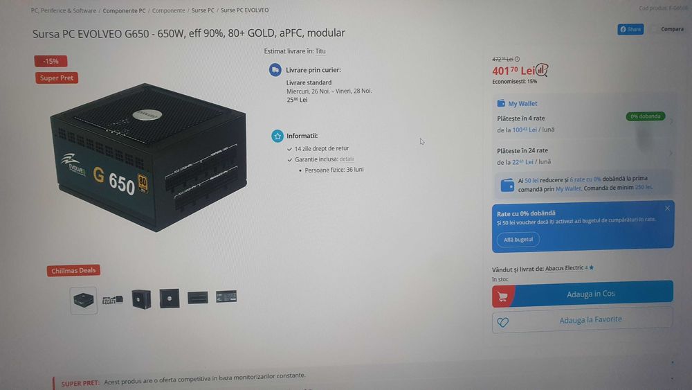 Surse Corsair 80+ Gold 850W