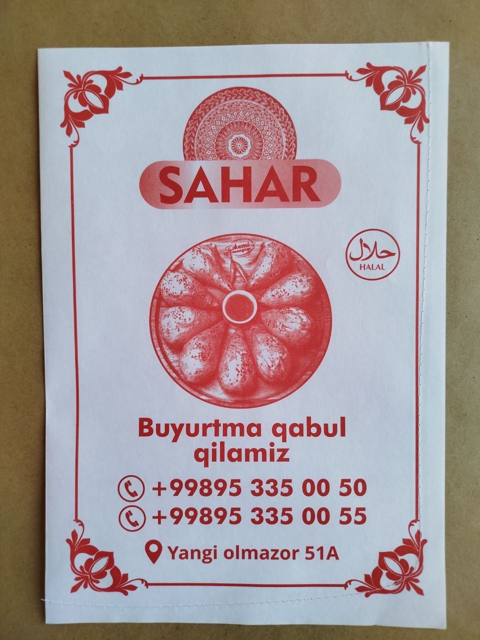 Somsa gummalar uchun qogoz paket