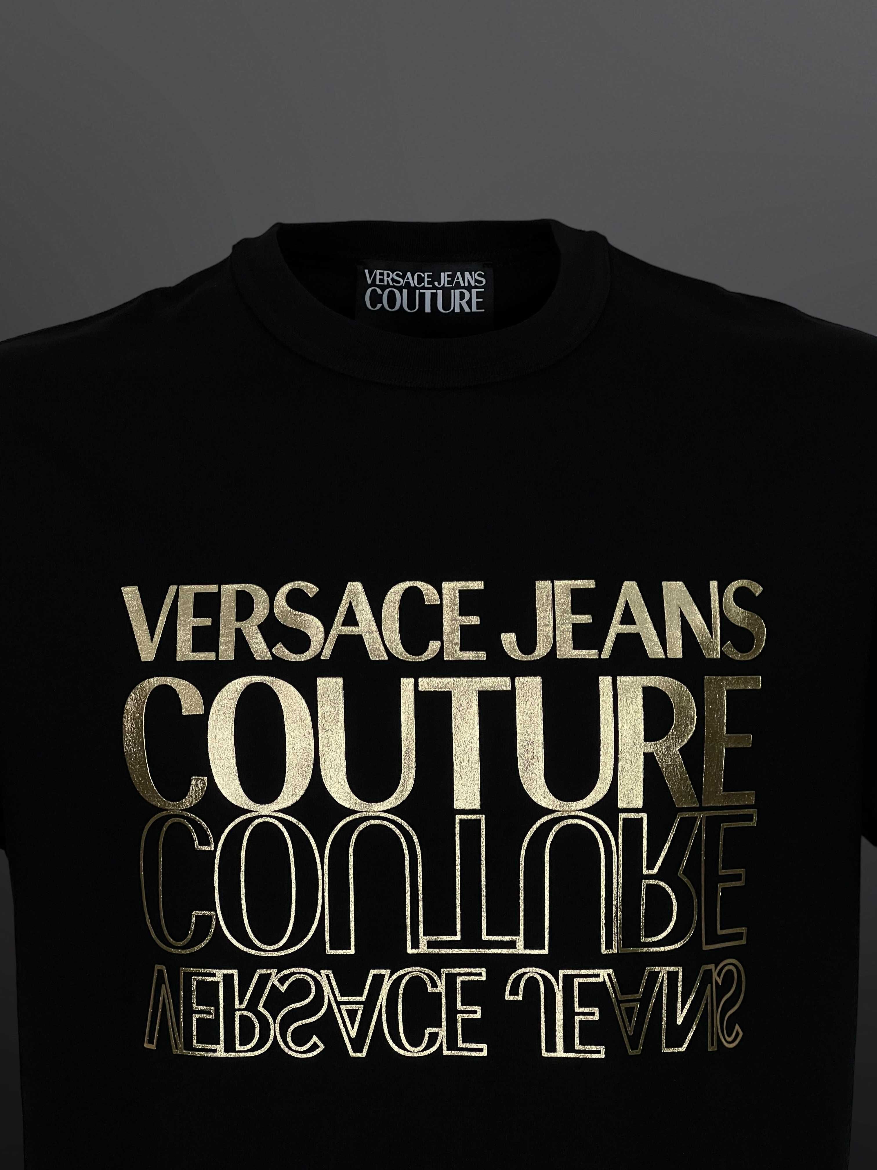 Versace Jeans Couture Черна Тениска ЗЛАТНА Щампа - S M L XL XXL