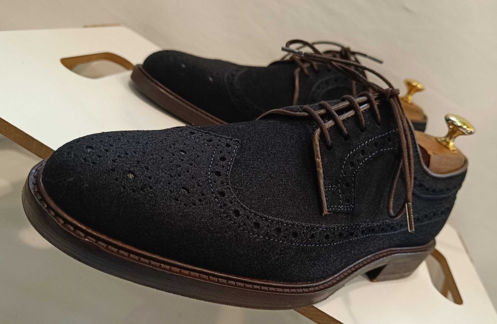 Pantofi derby brogue 41 41.5 premium DEVRED NOI piele naturala moale