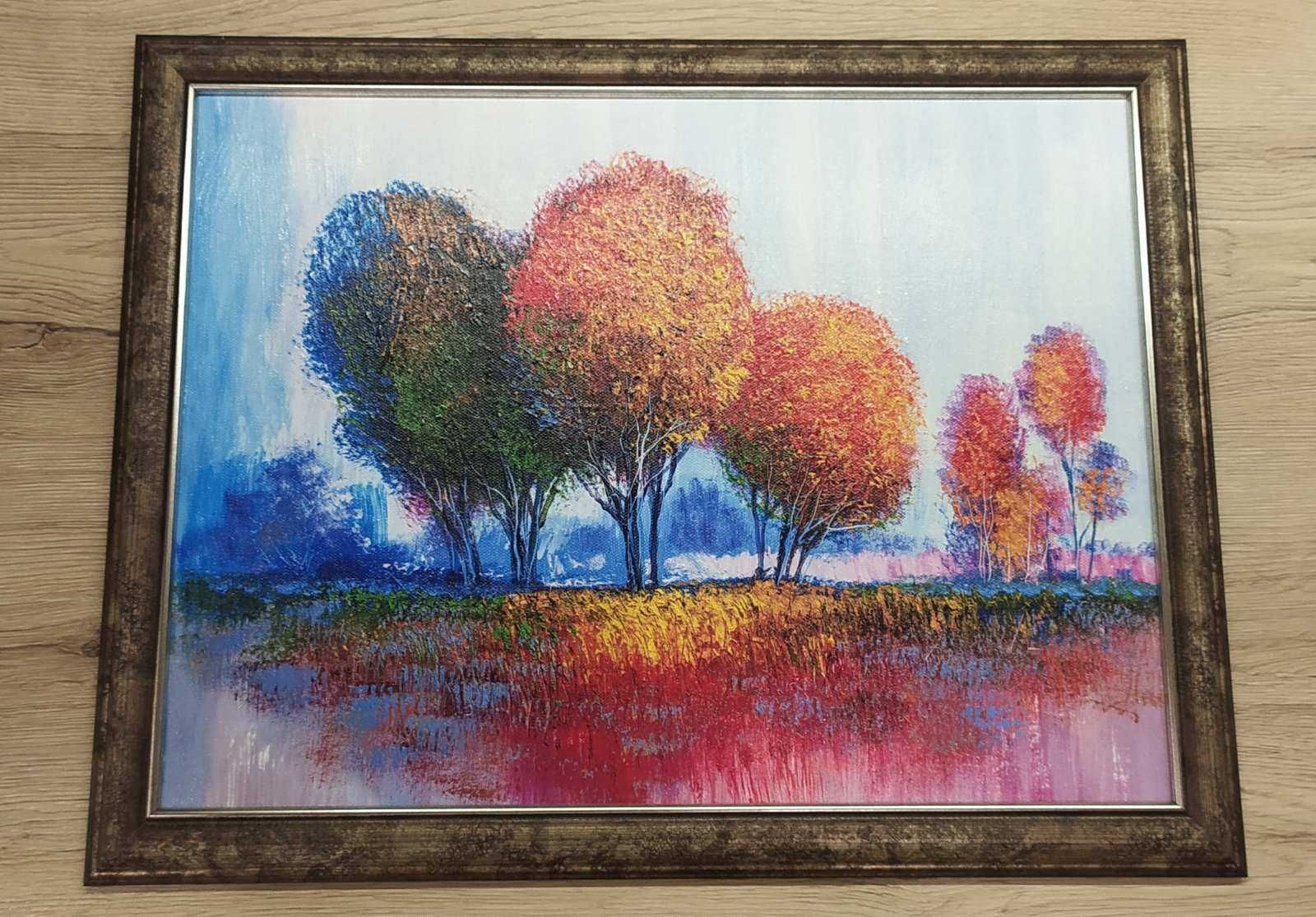 Картина с ефектен ръчен релеф с 3D-масло. Есенни дървета.