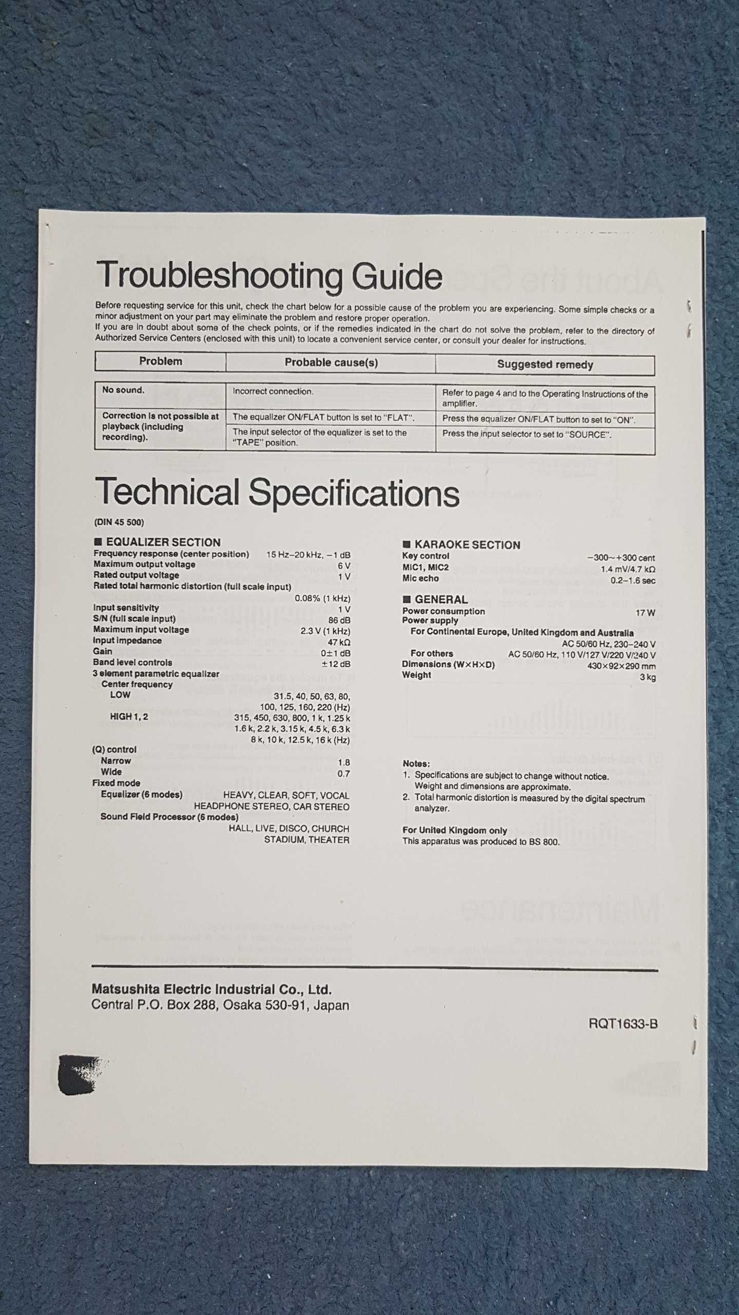 Manual de folosire Marantz PM-17MKII + Technics SH-GE90