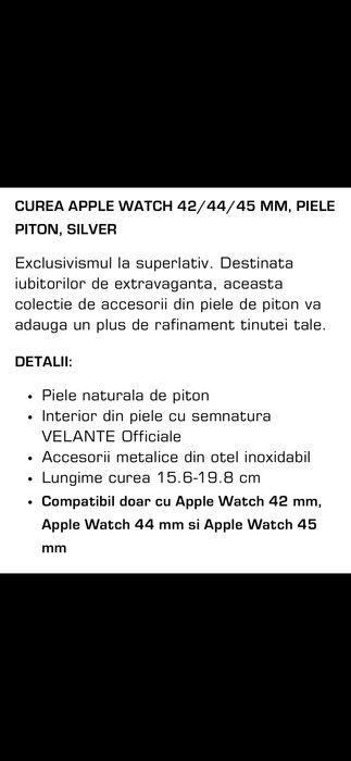 Curea Apple Watch VELANTE Piele Piton (42/44/45mm) - NOUĂ - Preț Redus