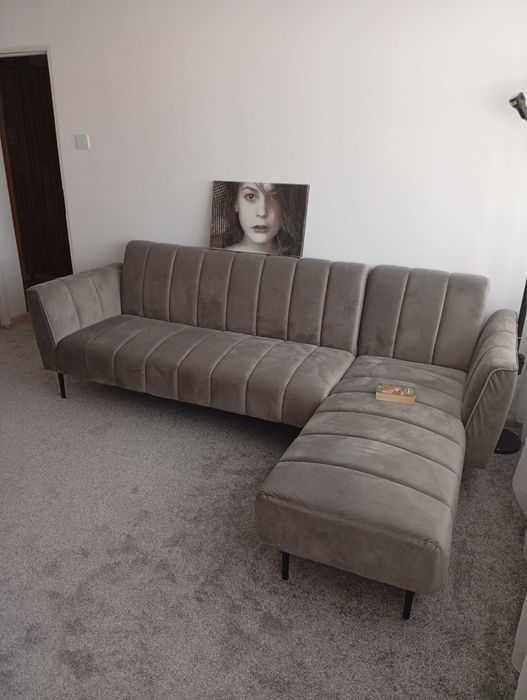 Canapea extensibilă - colțar gri (living, dormitor, cameră, pat, etc.)