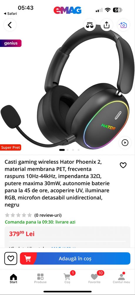 Casti gaming Hator Phoenix 2 Wireless RGB