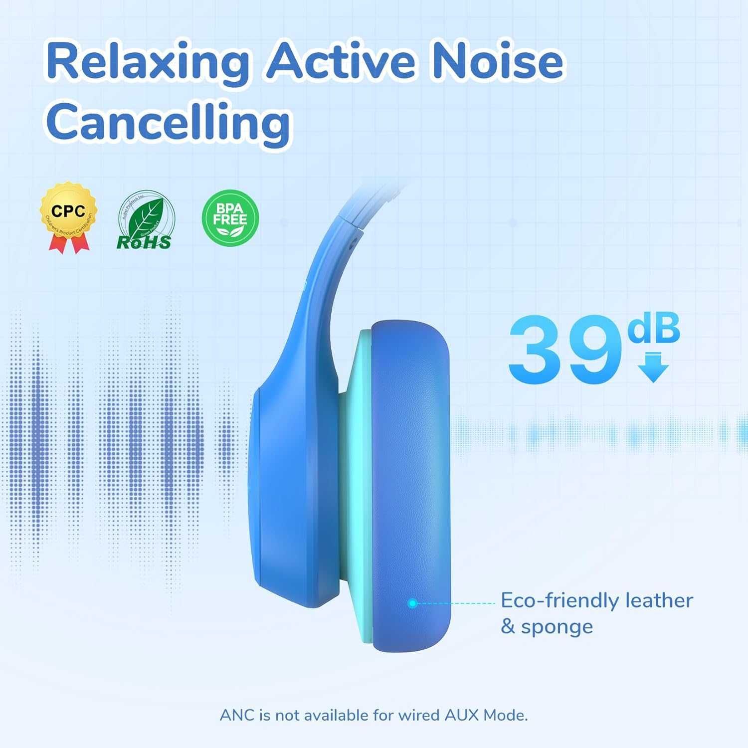 Слушалки EarFun с активно шумопотискане за деца, Bluetooth, 120 часа