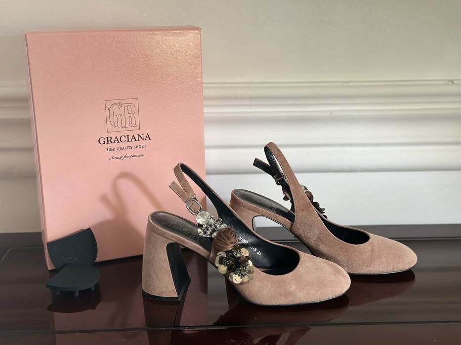 Pantofi eleganti din piele intoarsă cu toc - GRACIANA marimea 38