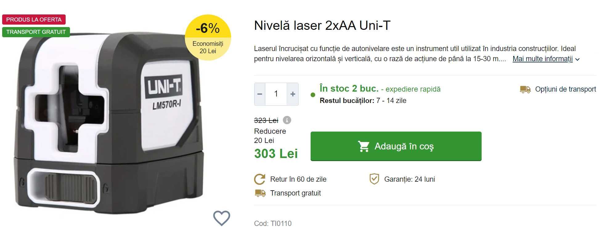 Nivela laser UNI-T cu accesorii, noua, garantie 15-30m