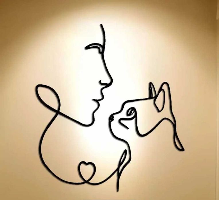 Artă de perete minimalistă de linie metalică Pisica