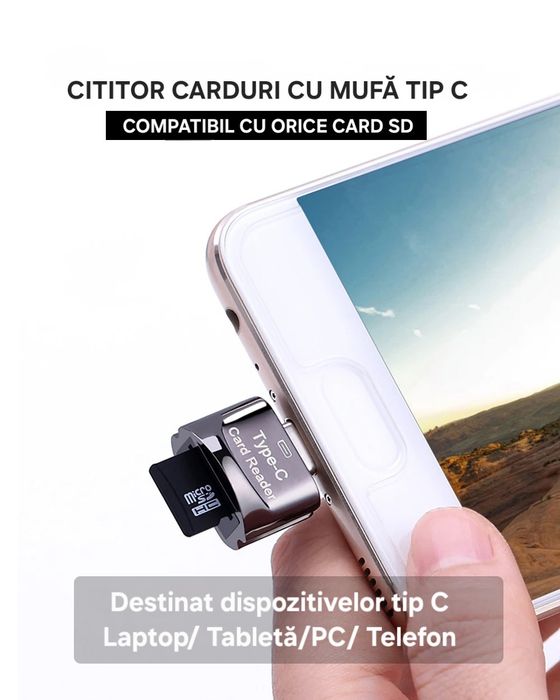 Cititor carduri SD cu breloc USB 3.0.Mufă UsbC. Compatibil Android/IOS