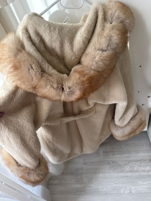 Пончо палто Алкантара Alcantara s размер естествен косъм лисица