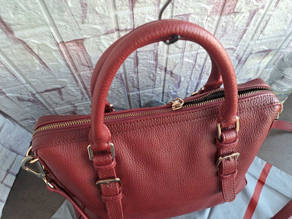 дамска чанта,PRADA тъмно червена чанта-естествена кожа