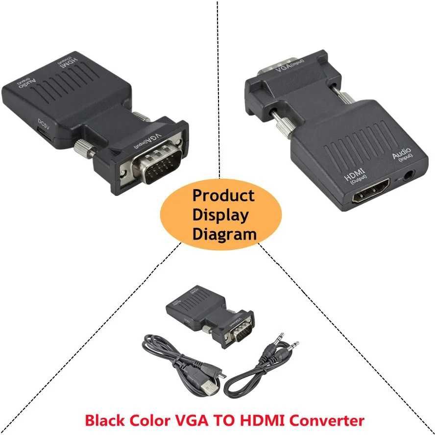 VGA към HDMI конвертор 1VGA адаптер за PC лаптоп към HDTV проектор