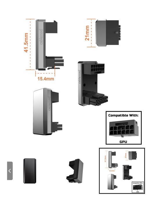 Cablemod angled adapter 12vhpwr rtx 4070/4070ti/4080/4090 180 grade