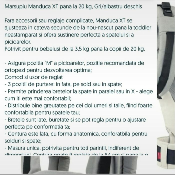 Manduca XT, sistem de purtare bebe