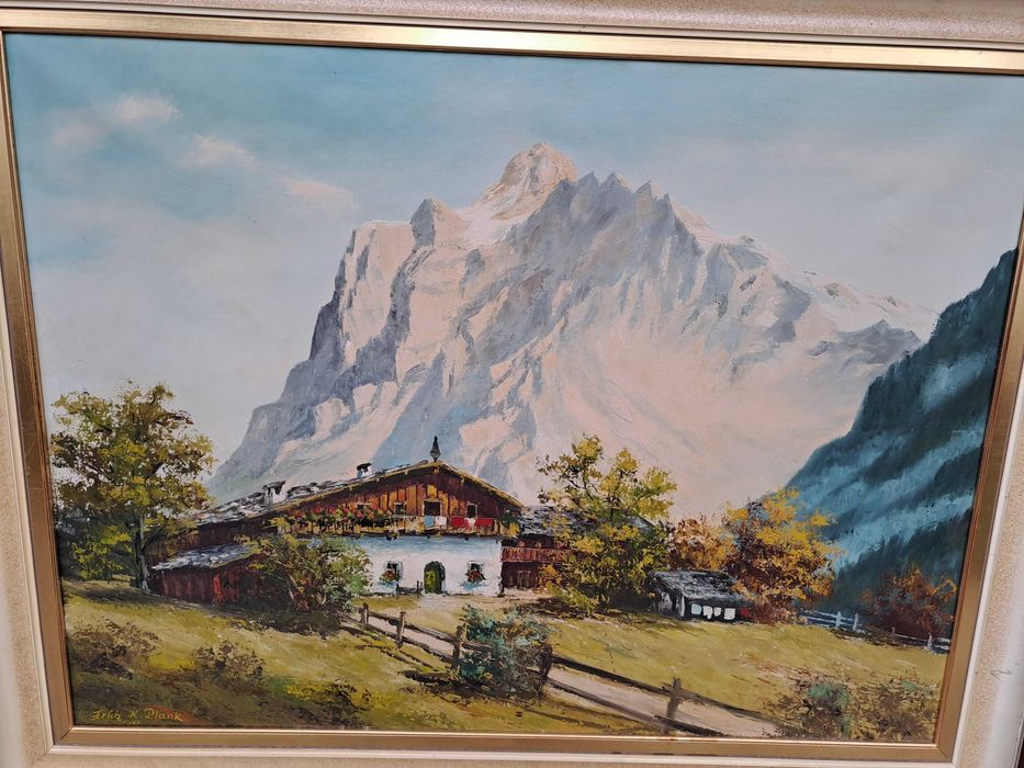 tablou pictura pe panza 92/72 cm semnat Erich K Plank datat 1955