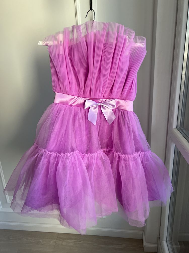 Къса официална розова рокля