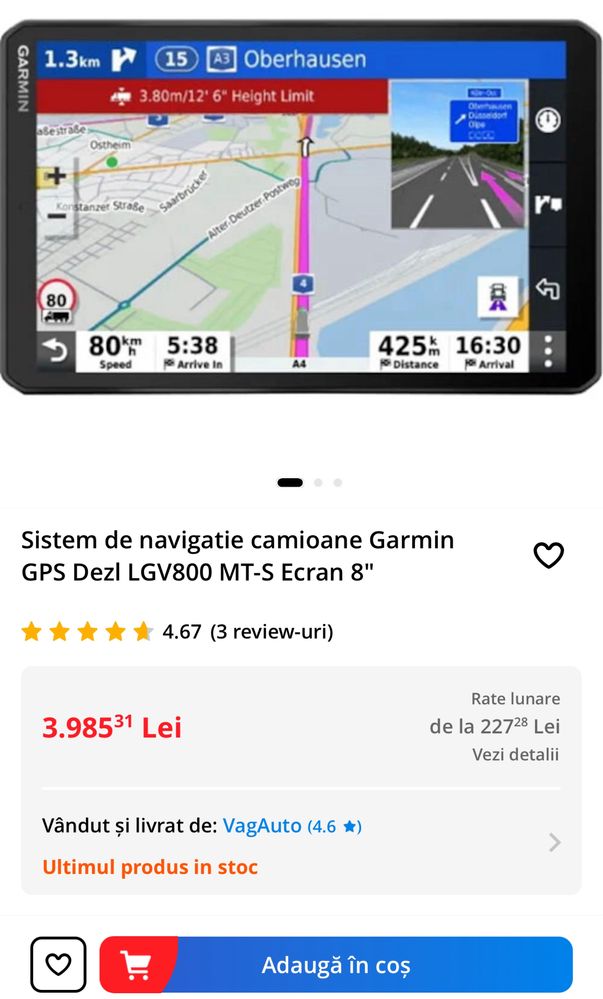 Sistem de navigatie camioane Garmin GPS Dezl LGV800 Ecran 8" Nou