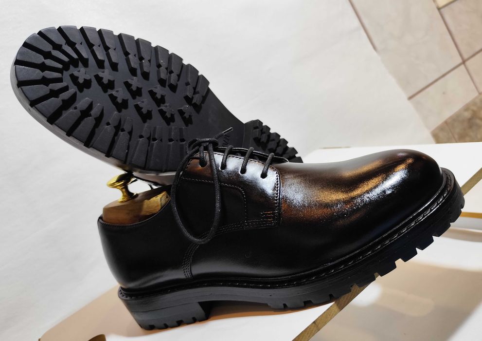 Pantofi derby 42 42.5 43 43.5 lace up ZARA NOI piele naturala negru