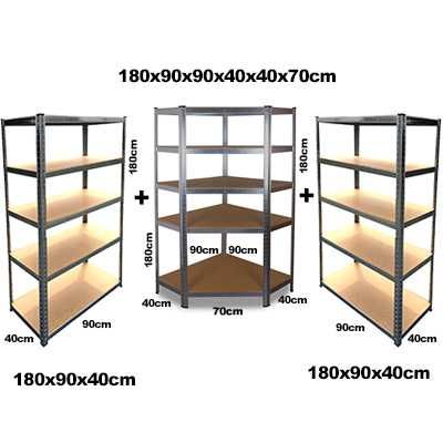 НОВ Комплект Ъглов Метален Стелаж + 2 бр