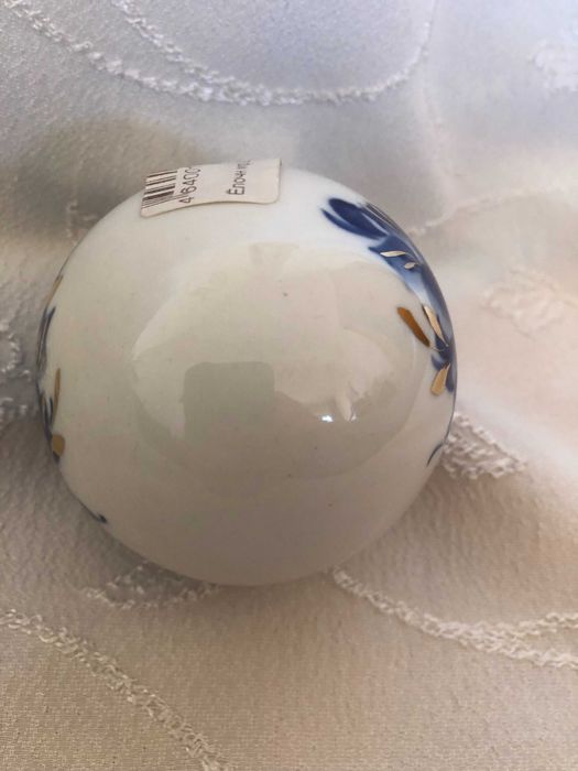 Стара руска порцеланова топка за елха кобалт и злато Гжельский фарфор.