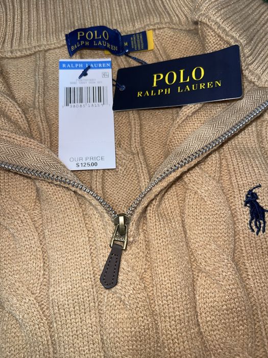 Pulover Ralph Lauren tricotat cu zipper, culoare Camel / Maro