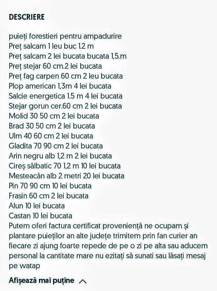 Puieți forestiere pentru ănpăduriri și perdele forestiere