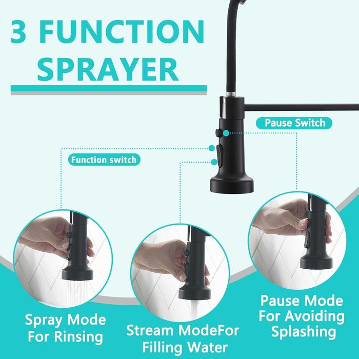 Baterie bucatarie cu dus si 3 Intrari Apa, Black, REDUS de la 650RON