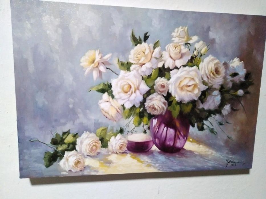 Tablou "Vaza cu trandafiri albi" - 30x40 cm