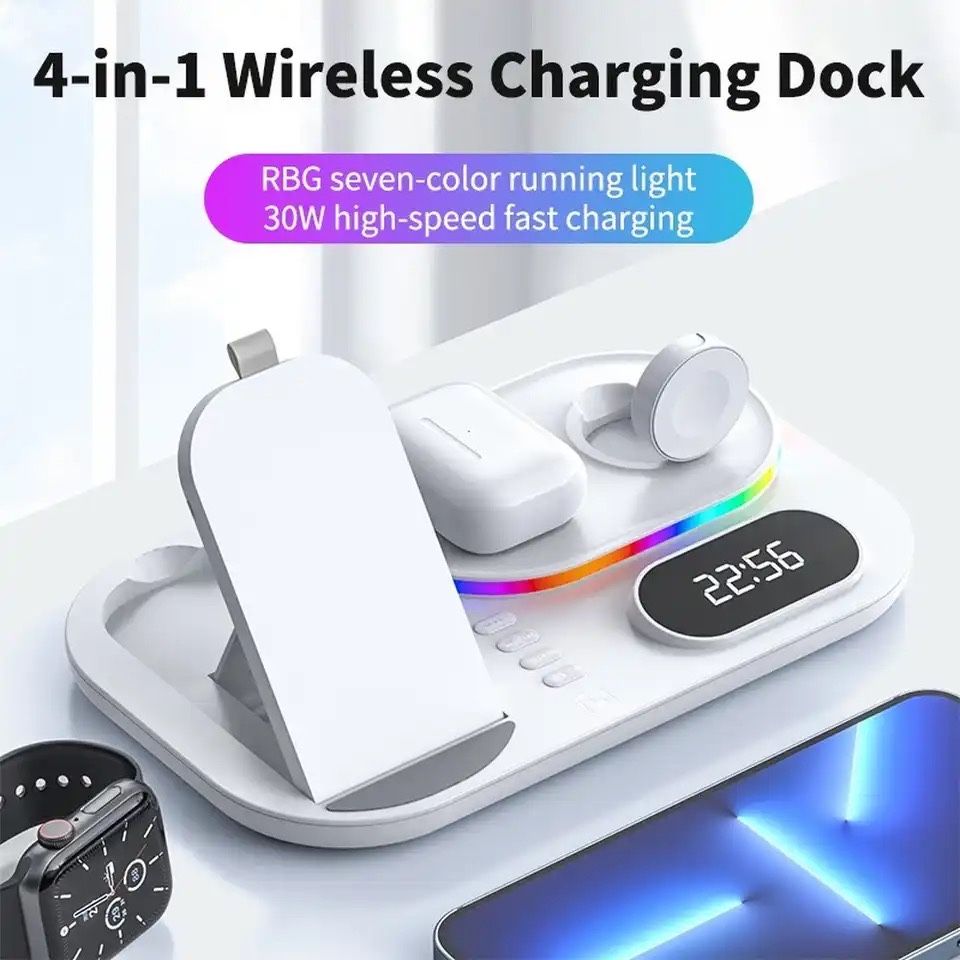 Incarcator Wireless cu Led Neon Pentru Telefon Casti Ceas