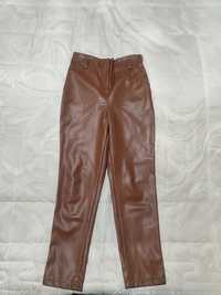 Кожаные, коричневые брюки