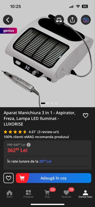 Aspirator cu lampa si freza incorporata LUXURISE PROFESIONALA