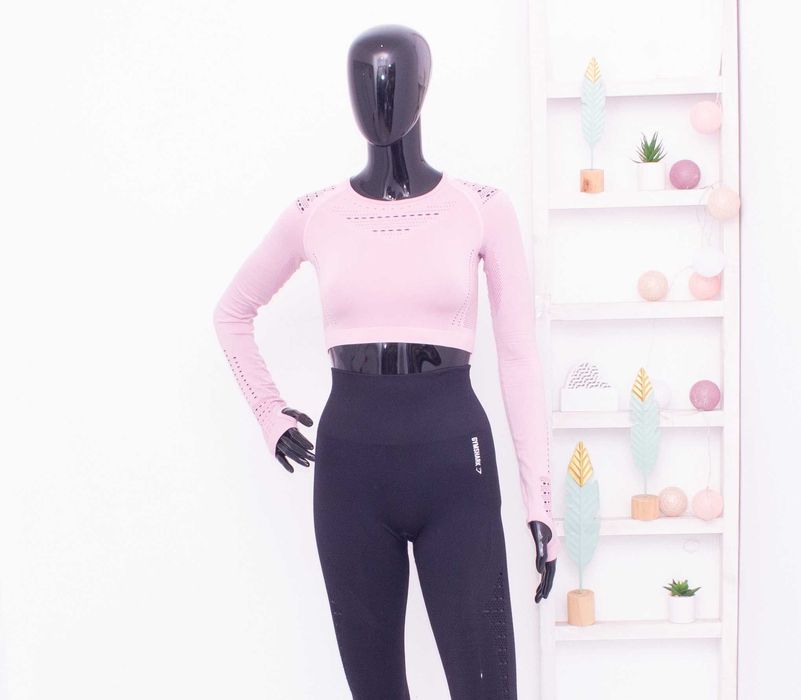 Gymshark оригинален розов кроп топ дълъг ръкав за фитнес S