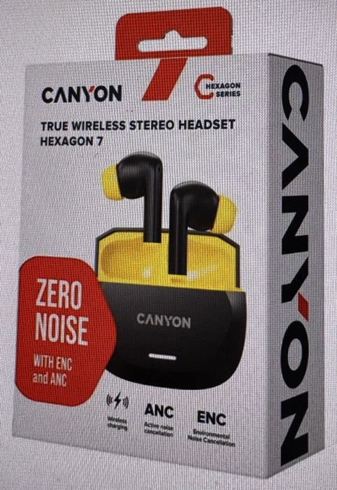 Casti wireless Canyon, Hexagon 7 TWS, Negru/Galben, Bluetooth, 10m