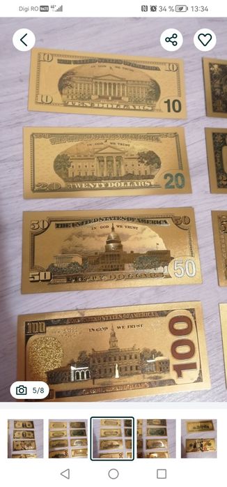 Set 8 bucăți dolari comemorativi, de mare efect, cu folie aurie