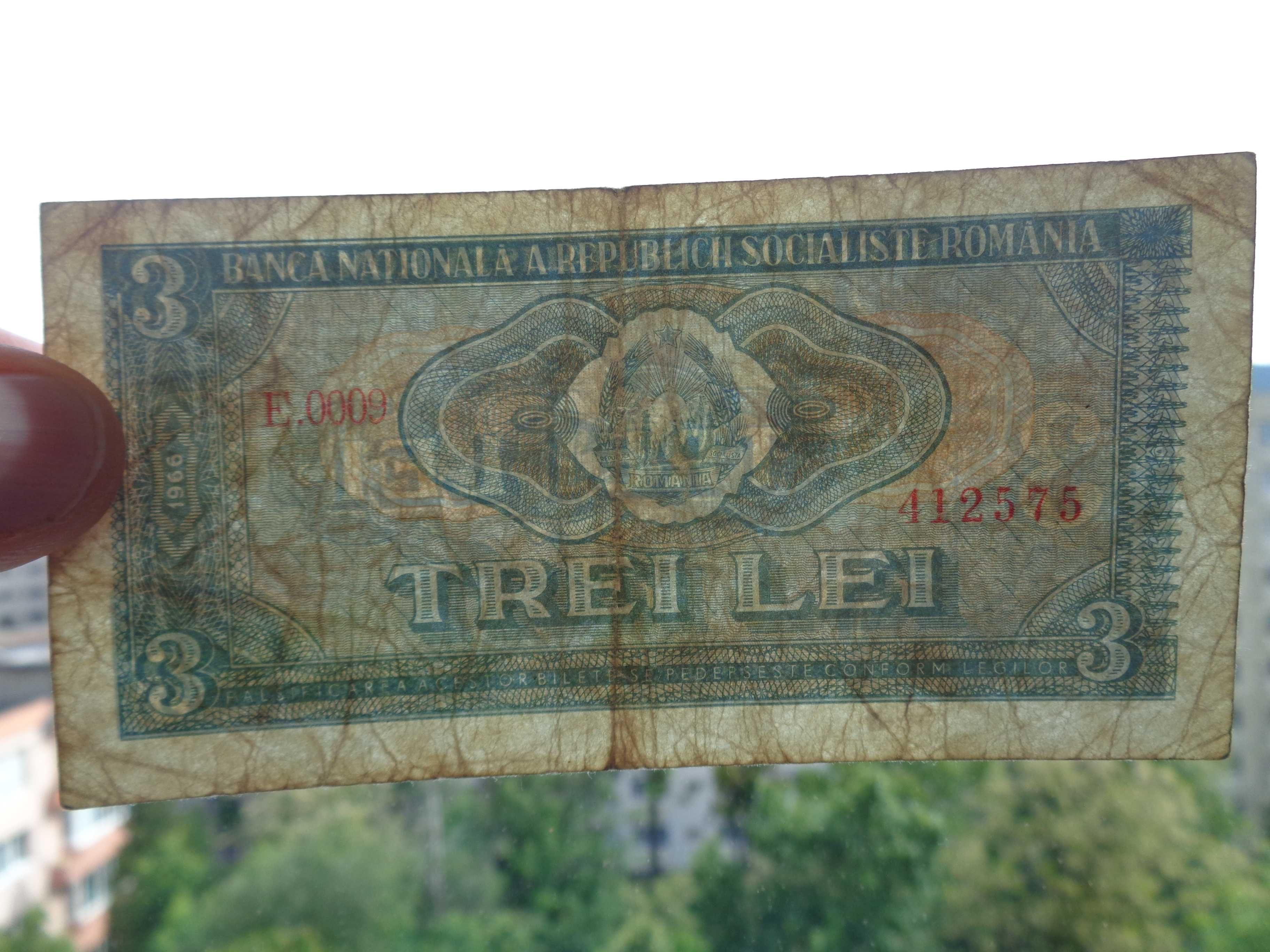 Bancnota de colectie . 3 lei 1966 .