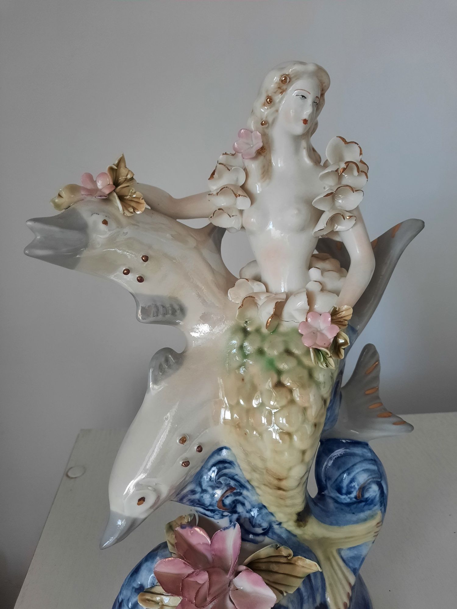 bibelou sirena cu delfini manufactura Romania Alba Iulia mare-28 cm