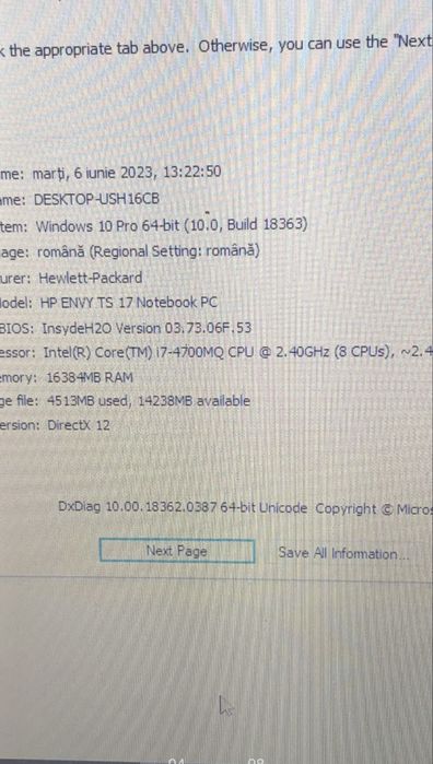 Laptop HP Envy TS touch 17” i7 4700 2,4Ghz 16gb/mem ram,1 terra hdd
