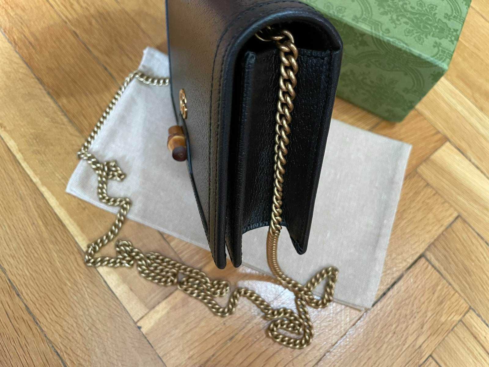 Дамска чанта Мини Gucci Гучи Diana Черна кожа Златно Gold GG лого