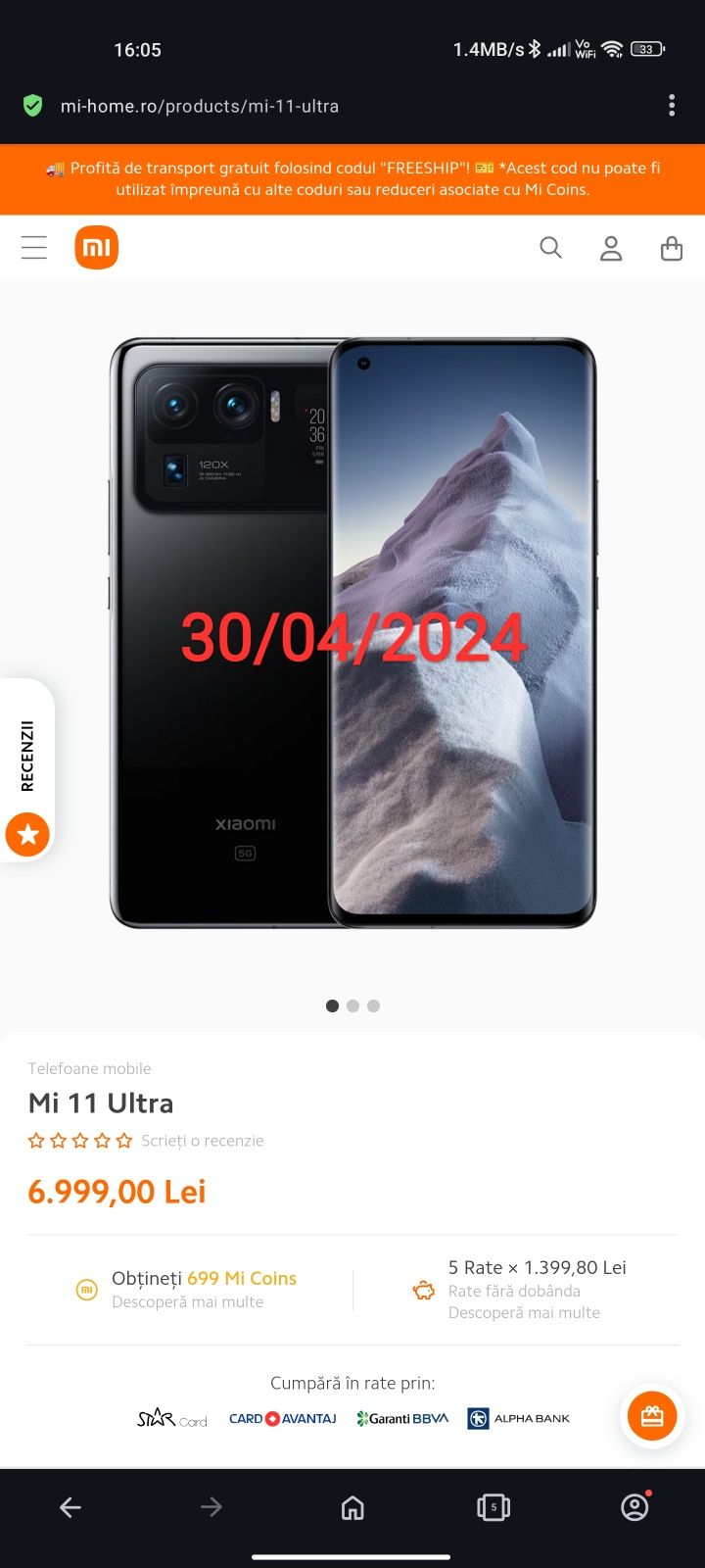 Vând Xiaomi Mi 11 Ultra Black Ceramic