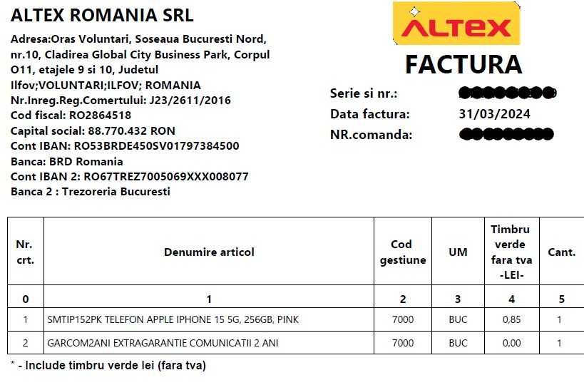 Telefon APPLE iPhone 15, 256GB, Pink - extra garantie 2 ani, ca nou